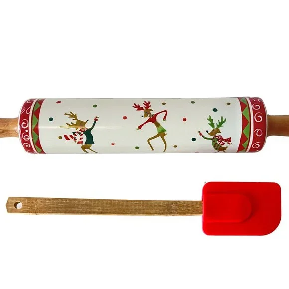 KitchenAid Slider Cookie Sheet, CounterArt Reindeer Rolling Pin & Spatula Set - Picture 3 of 16